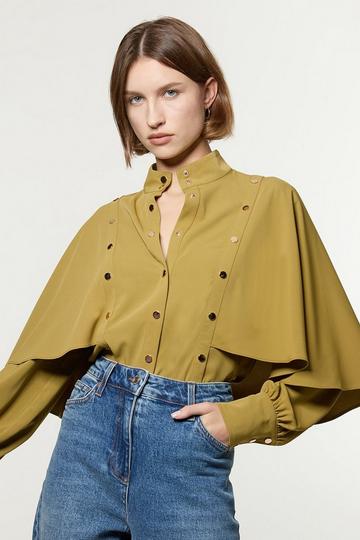 Studded Crepe Cape Sleeve Woven Blouse khaki