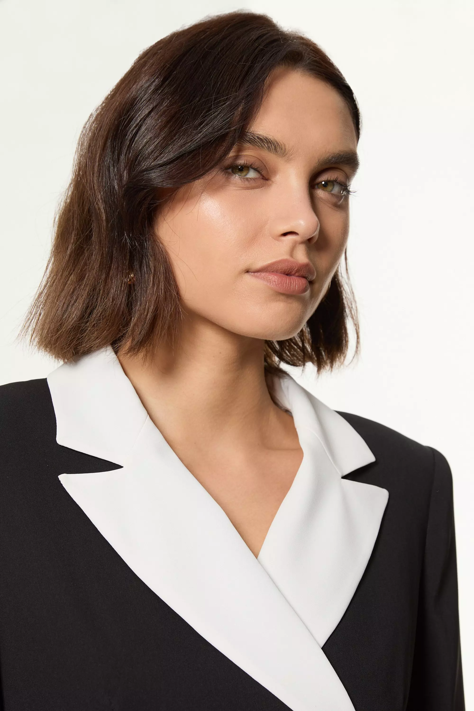 【KAREN MILLEN】コントラスト カラープリーツボタン ドレス Long Sleeve Contrast Collar Pleated Button Detailed Woven