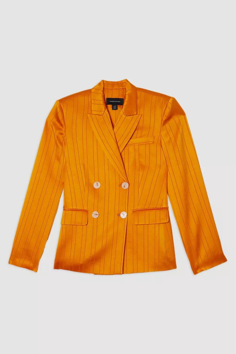 Ivory Petite Premium Satin Pinstripe Tuxedo Oversized Tailored Blazer alternative image