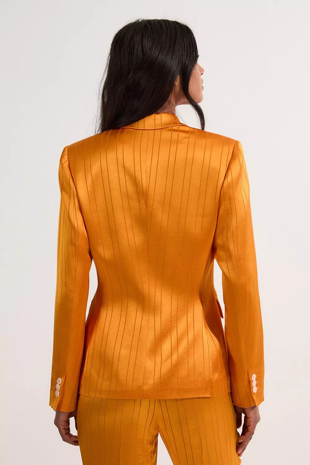 Ivory Petite Premium Satin Pinstripe Tuxedo Oversized Tailored Blazer alternative image