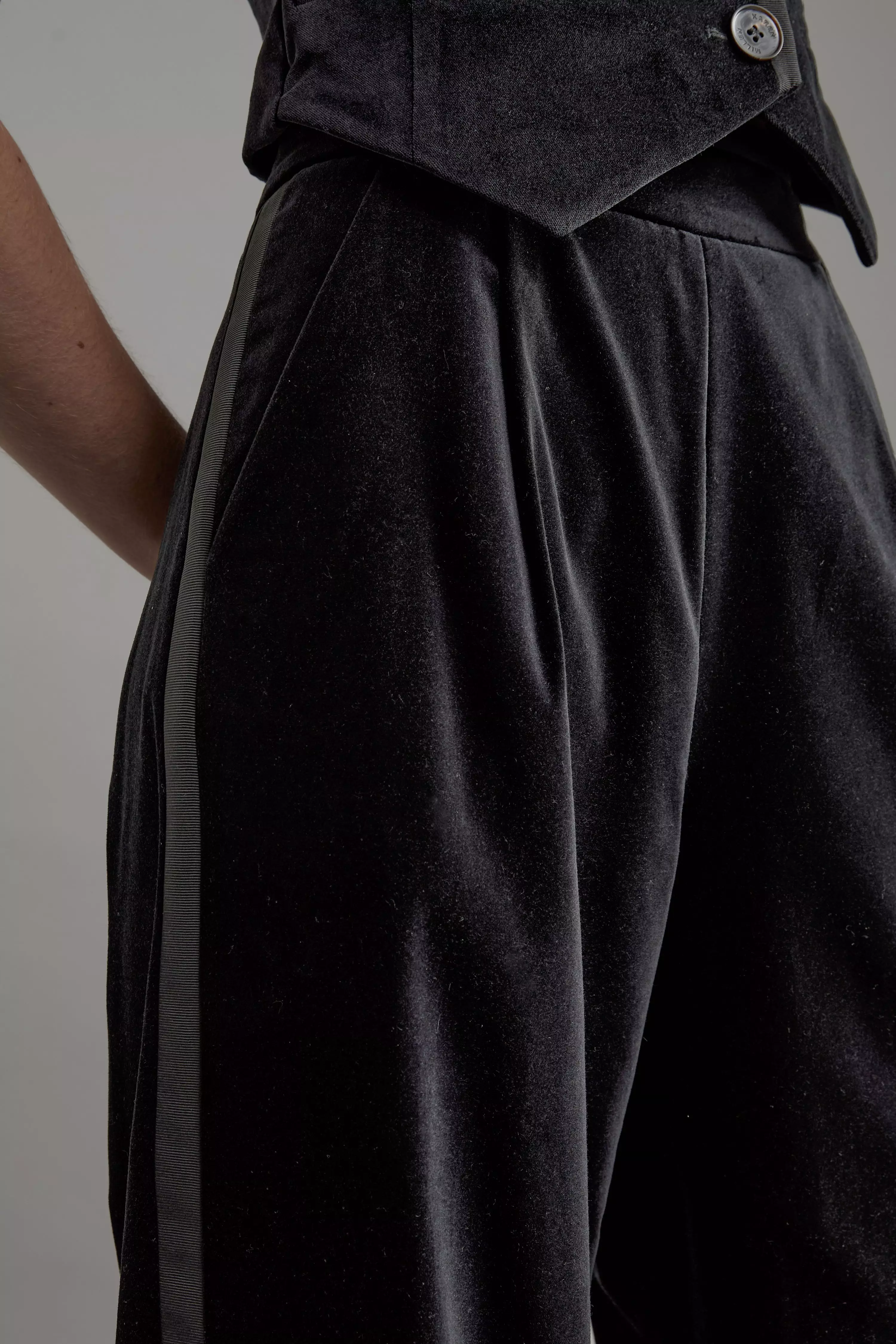Black Velvet Grograin Detail Tailored Wide Leg Pants alternative image