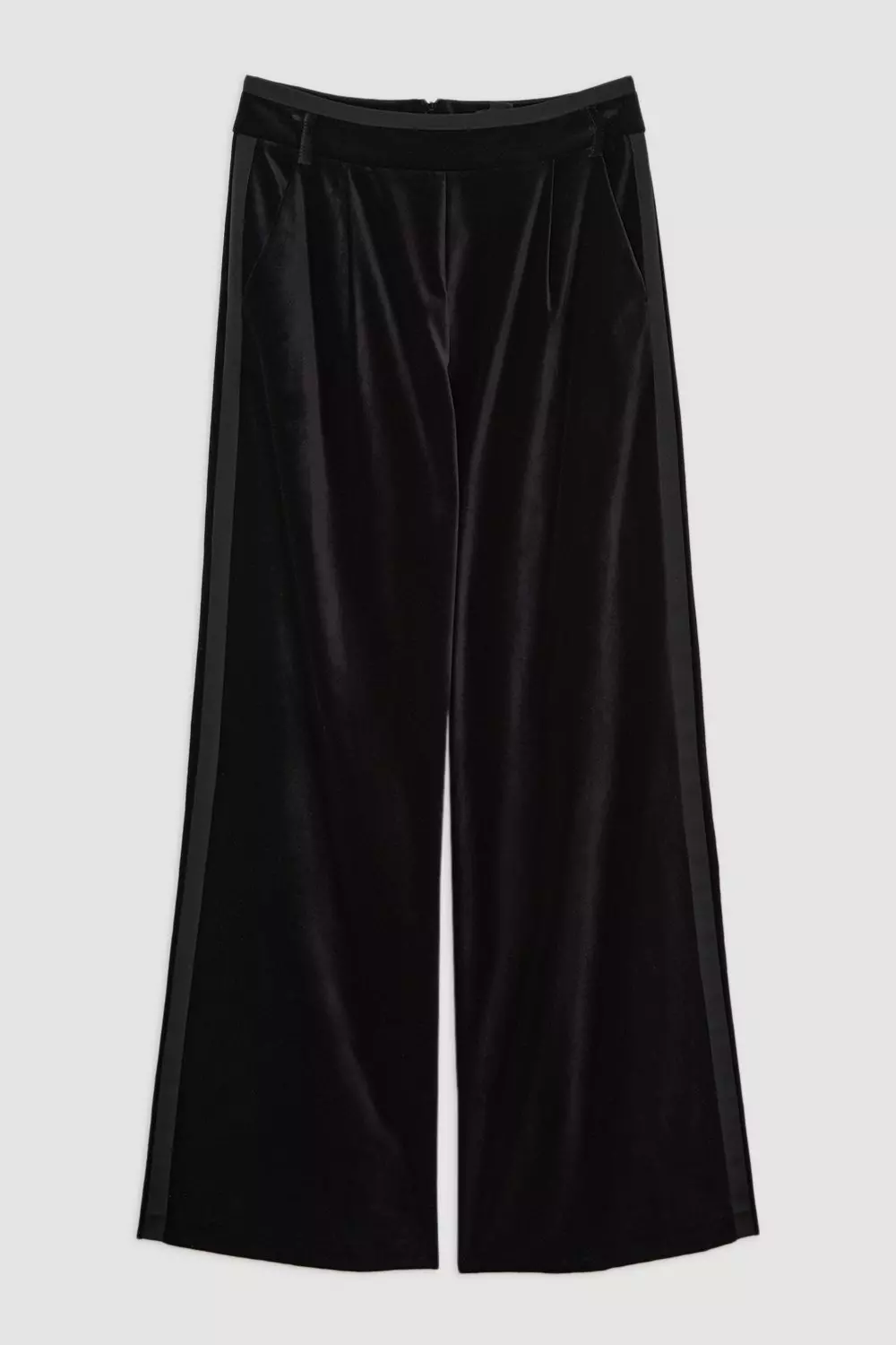 Black Velvet Grograin Detail Tailored Wide Leg Pants alternative image