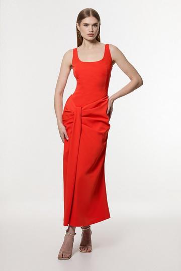 Red Soft Tailored Waist Drape Corset Maxi Dress