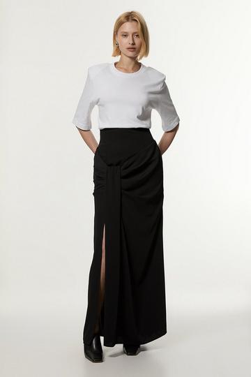 Black Soft Tailored High Waisted Draped Maxi Skirt