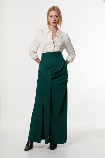 Soft Tailored High Waisted Draped Maxi Skirt forest