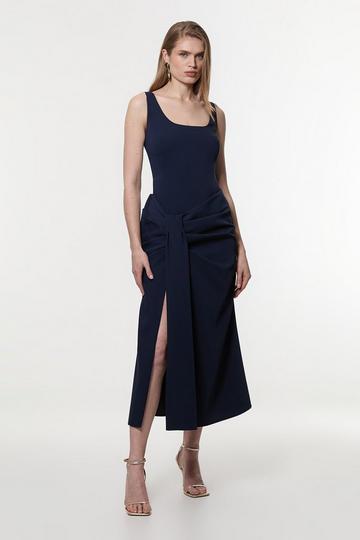 Petite Soft Tailored Waist Drape Corset Maxi Dress navy