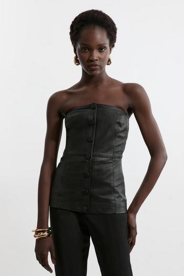 Leather Button Front Corset Top black