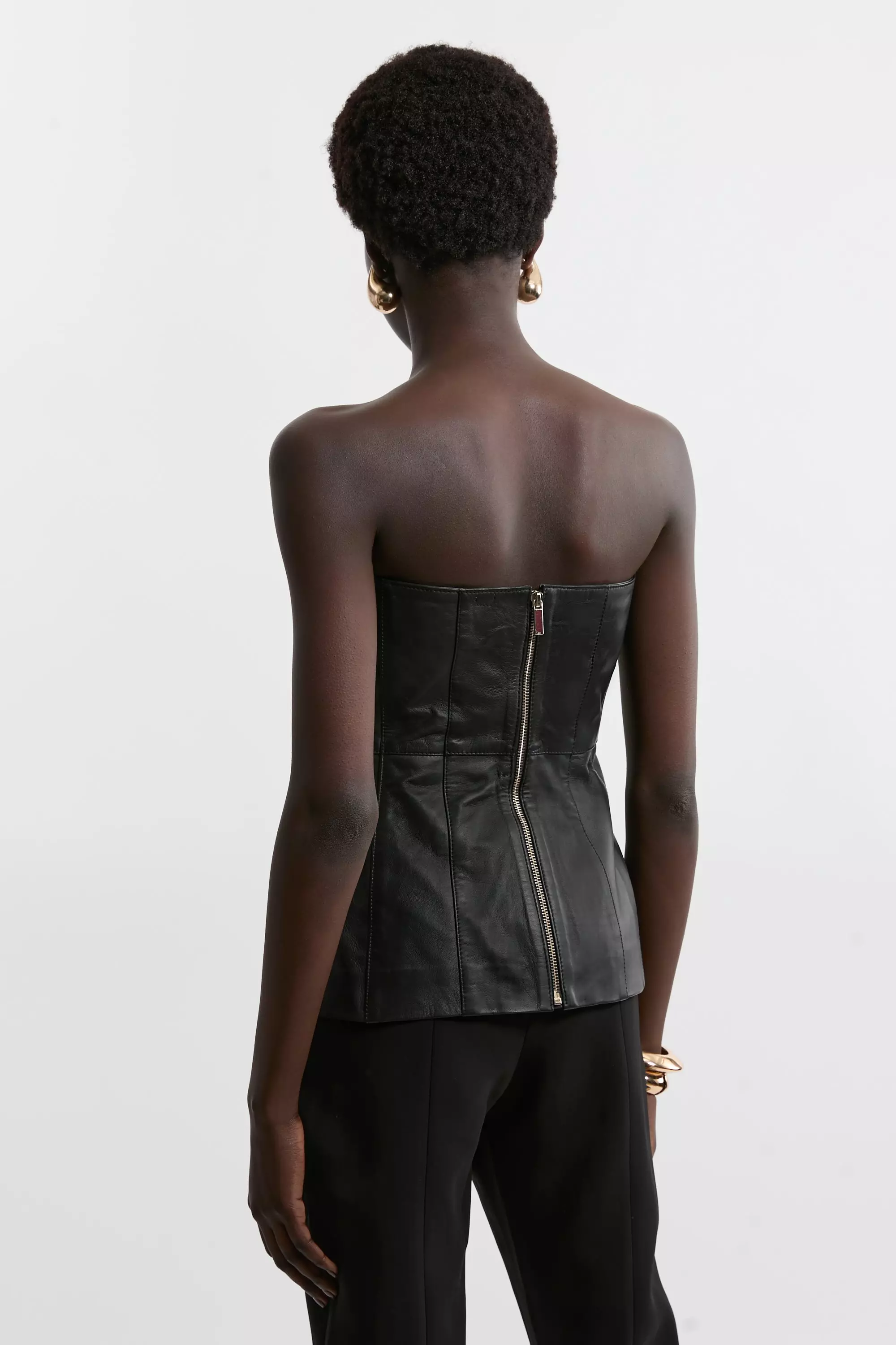 Leather Button Front Corest Top | Karen Millen