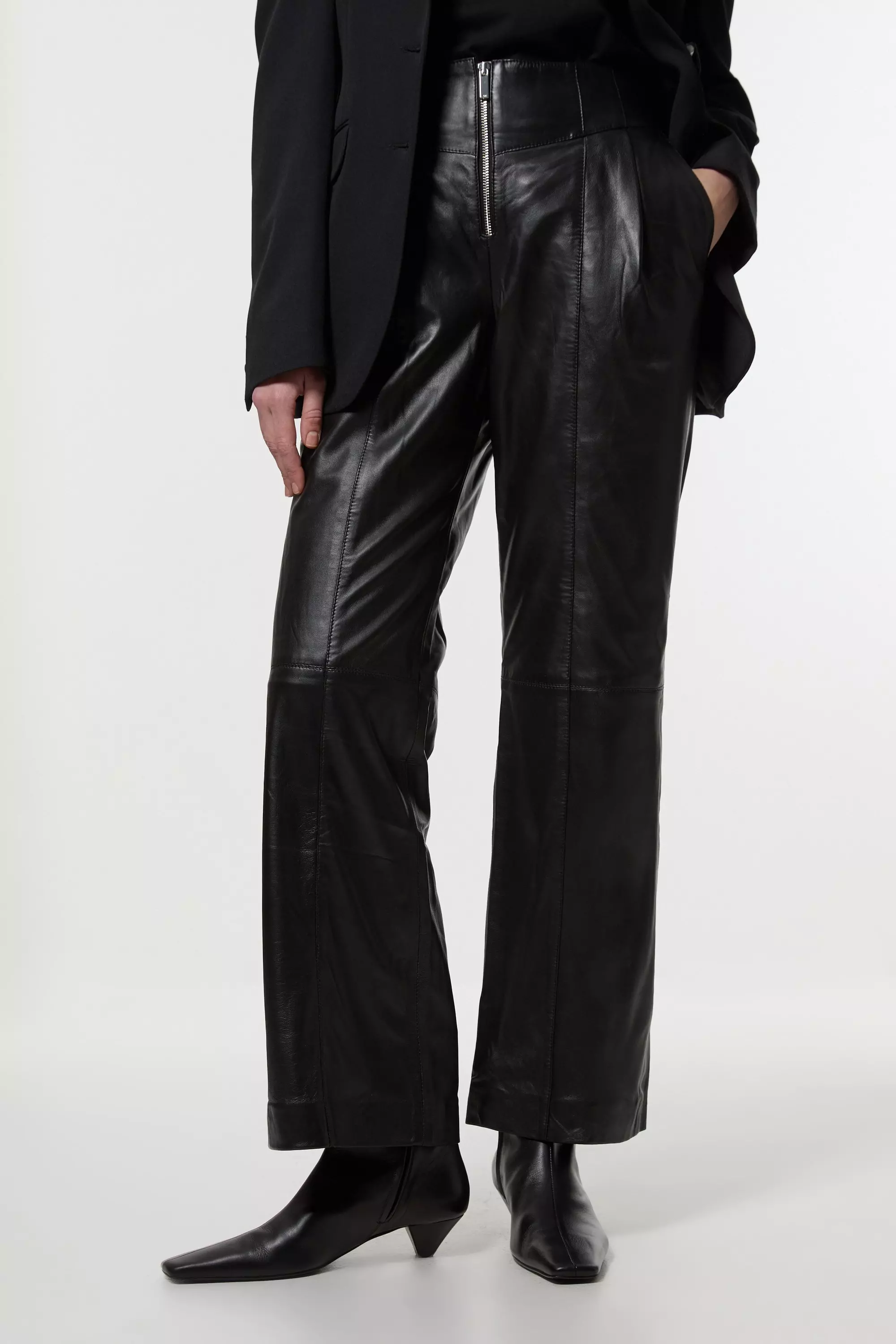 Leather Zip Detail High Waist Pants | Karen Millen