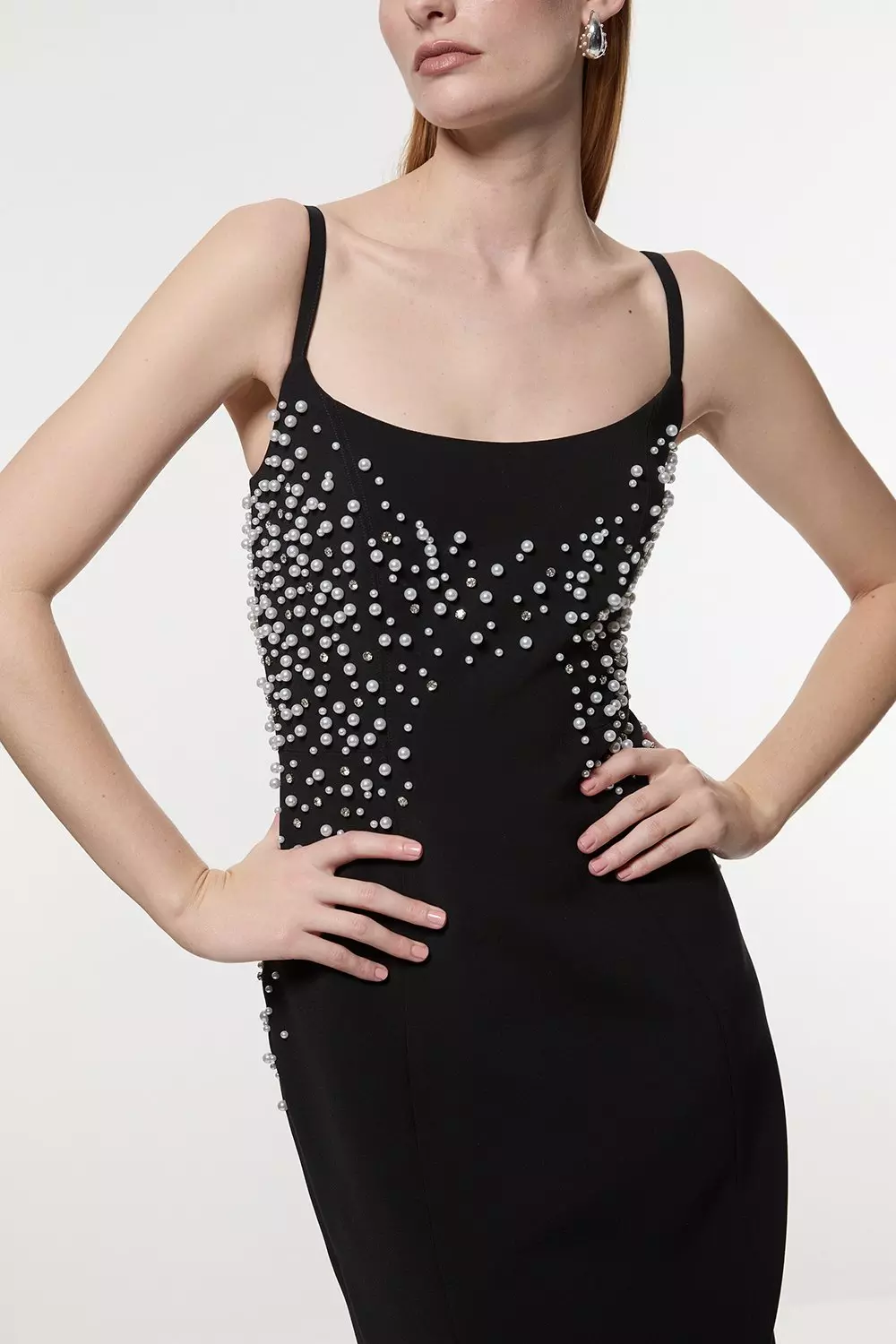 KAREN MILLEN*パール ディアマンテ装飾テイラードペンシルドレス Pearl And Diamante Embellished Tailored Pencil Dress | Karen