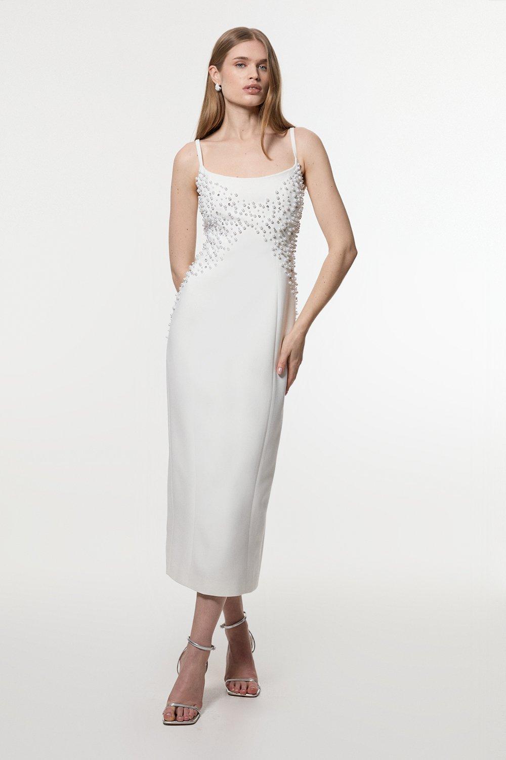Petite Pearl And Diamante Embellished Tailored Pencil Dress | Karen Millen