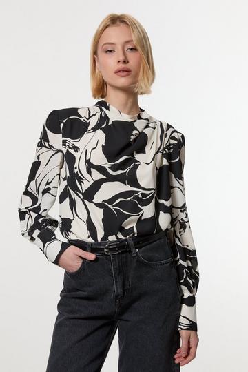 Black Printed Woven High Neck Blouse