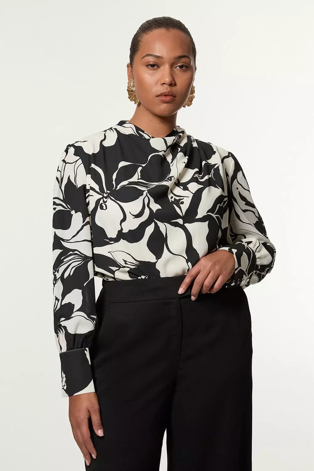 Black Plus Size Printed Woven High Neck Blouse  alternative image