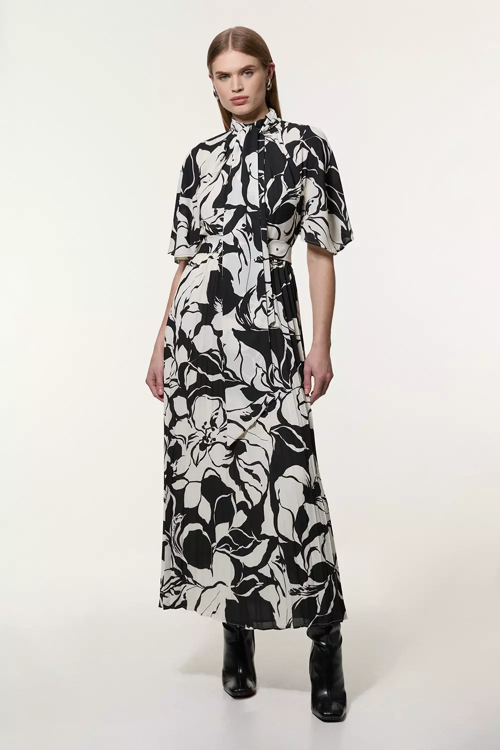 【KAREN MILLEN】プリント タイネックウーブン マキシドレス bkk23274_black_xl?$