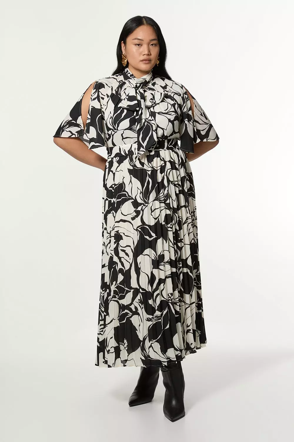 Plus Size Georgette Tie Neck Pleated Woven Maxi Dress Karen Millen