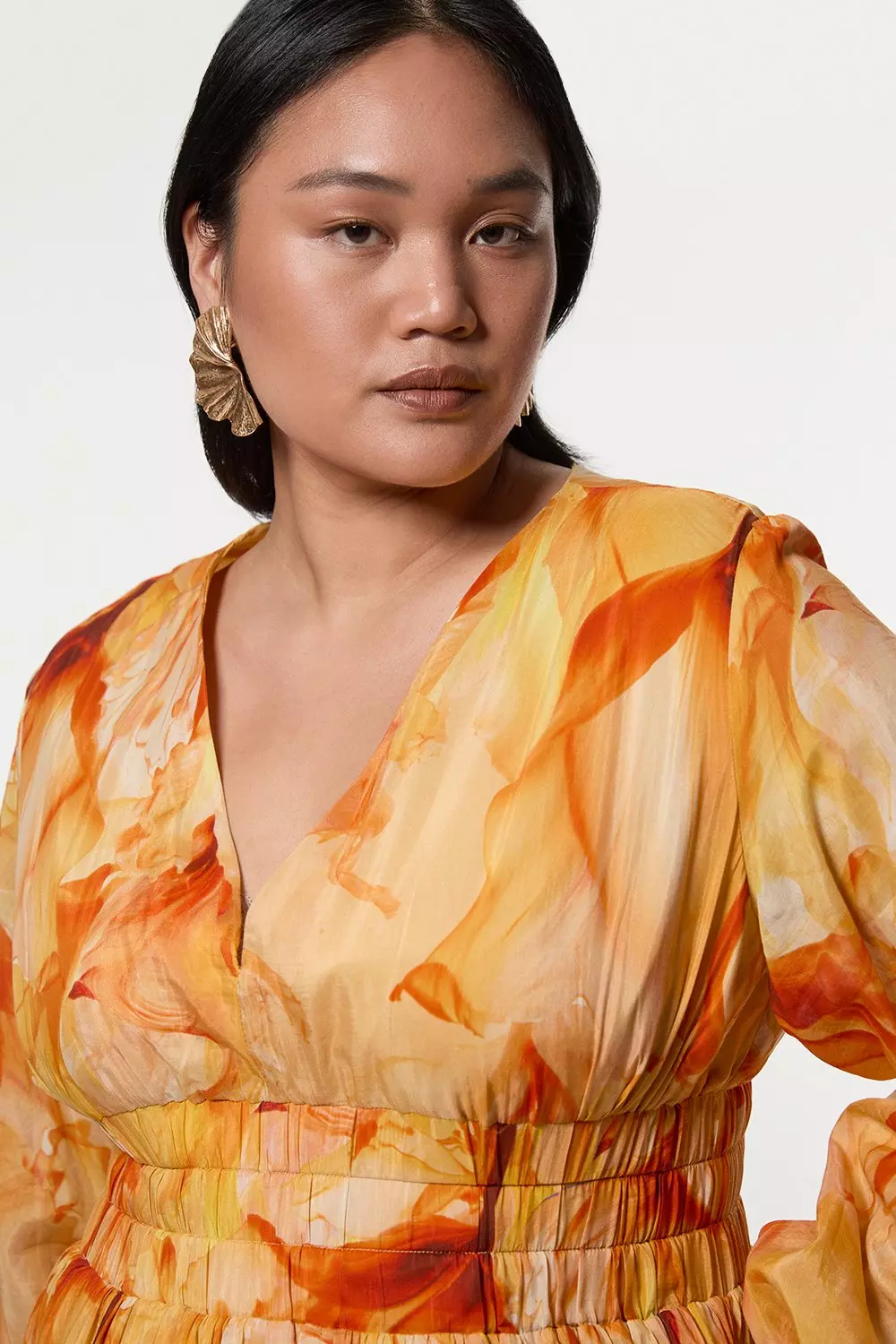 Plus Size Ombre Floral Silk Cotton Plunge Maxi Dress | Karen