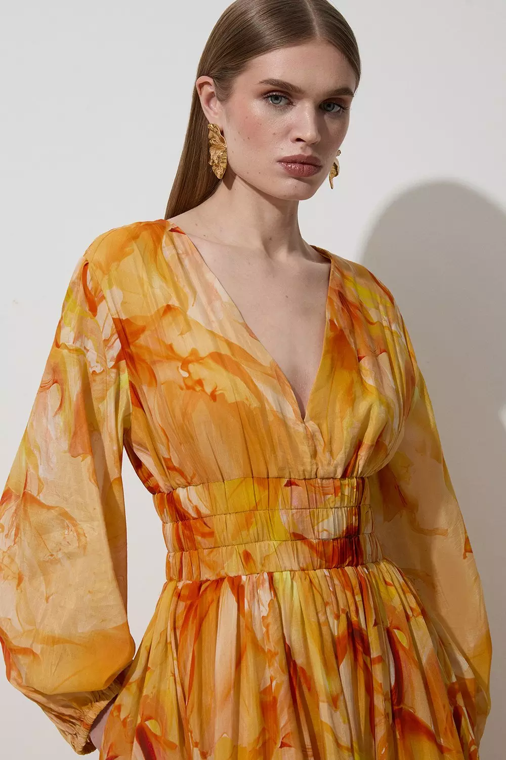【KAREN MILLEN】フローラルシルクコットン ストラップドレス Ombre Floral Silk Cotton Plunge Maxi Dress | Karen Millen
