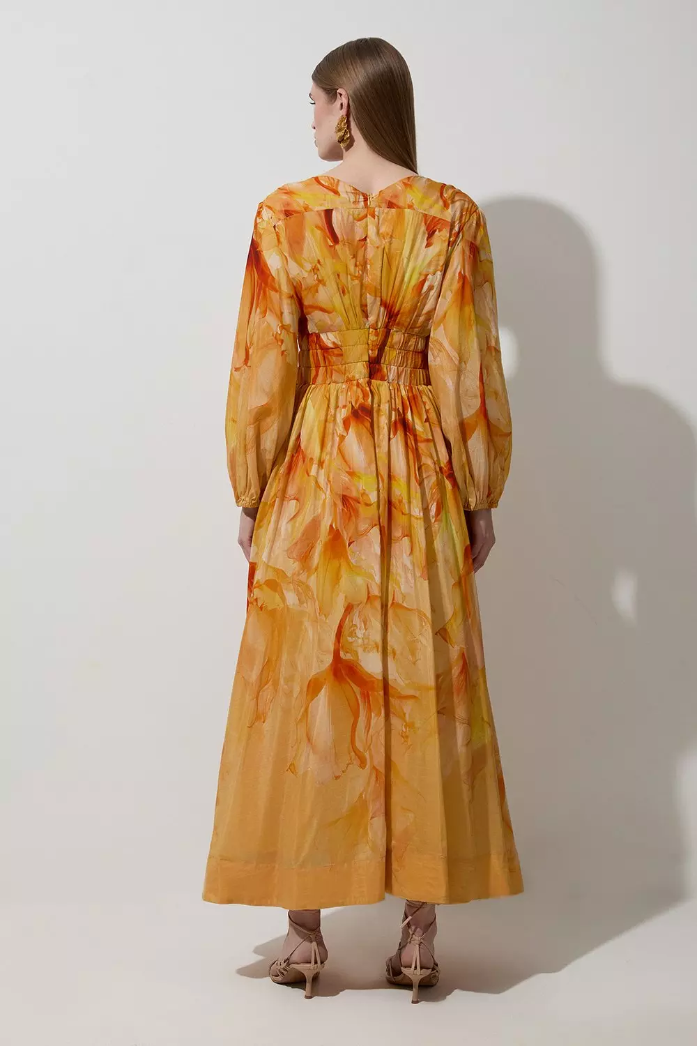 Ombre Floral Silk Cotton Plunge Maxi Dress | Karen Millen
