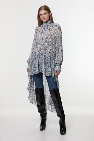 Viscose Crinkle Paisley Frill Detail Tunic blue