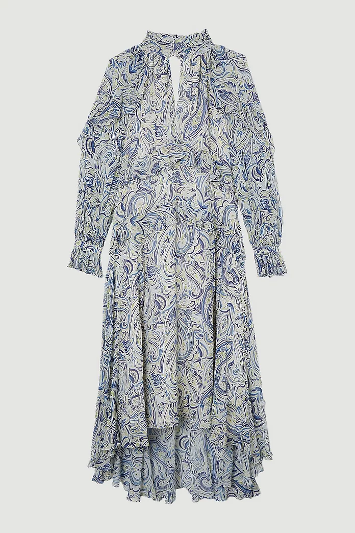 Viscose Crinkle Paisley Frill Detail Maxi Dress | Karen Millen Viscose Crinkle Paisley Frill Detail Maxi Dress | Karen Millen