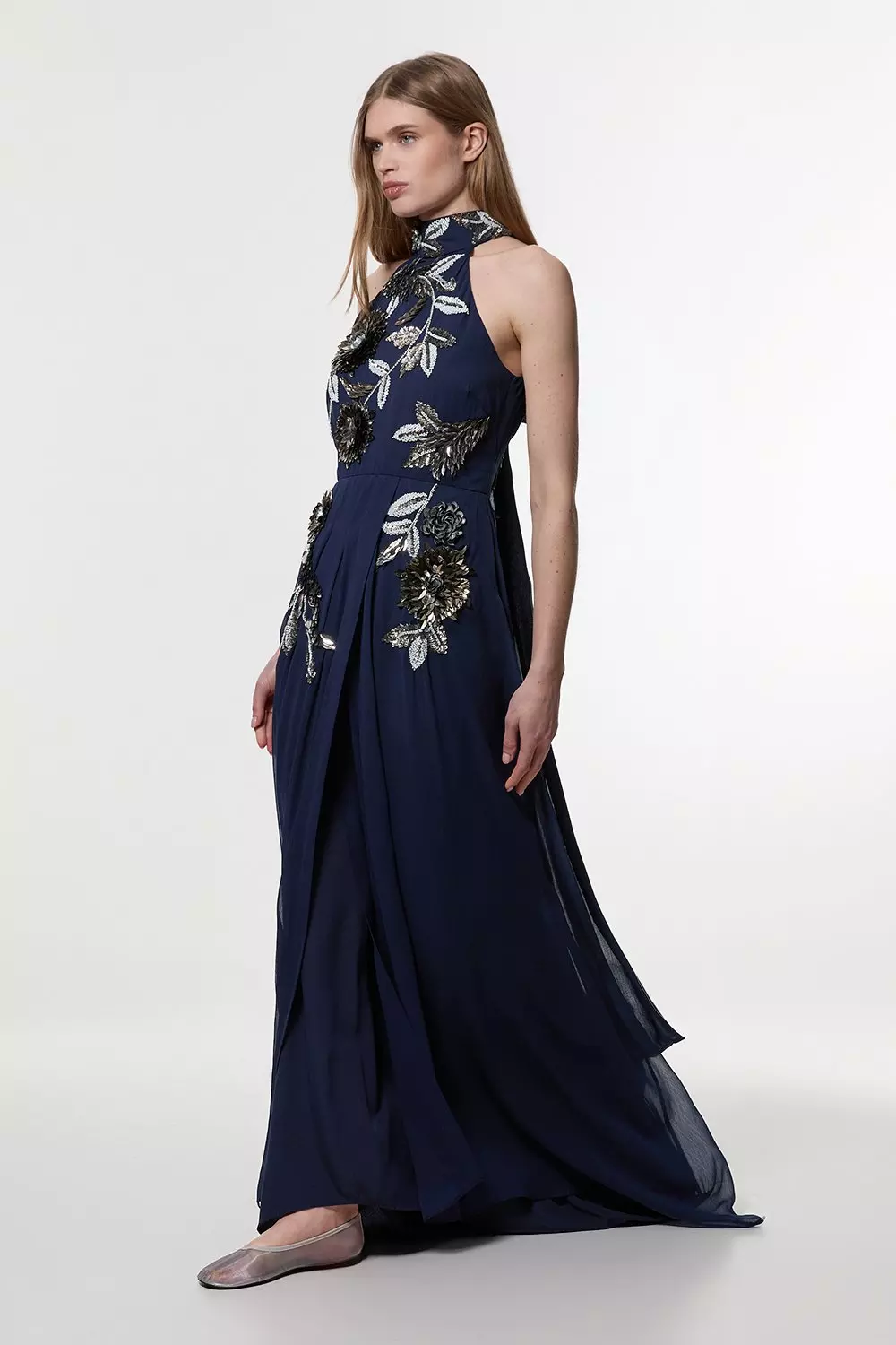 【KAREN MILLEN】フリルショルダー フルスカートミディドレス KAREN MILLEN ブラックワンショルダードレス レンタル