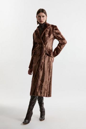 Faux Fur Tailored Single Breasted Midi Coat rose gold