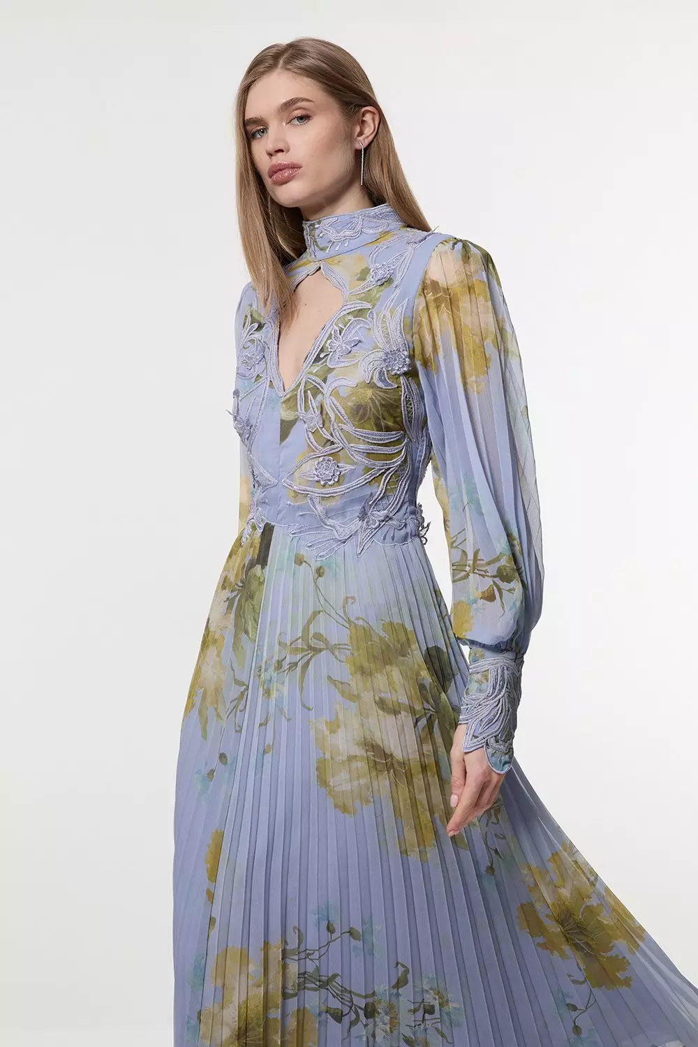 KAREN MILLEN☆Applique Lace Up Maxi ワンピース【UK発】 Petal Applique Woven Maxi Dress | Karen Millen