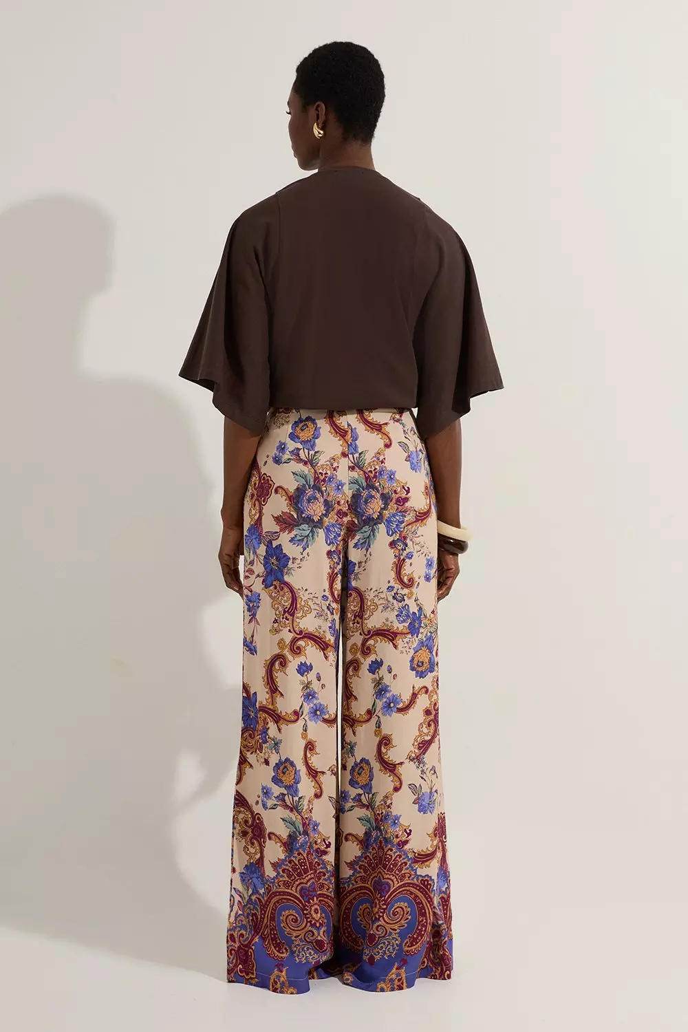 Premium Viscose Linen Paisley Border Print Woven Wide Leg