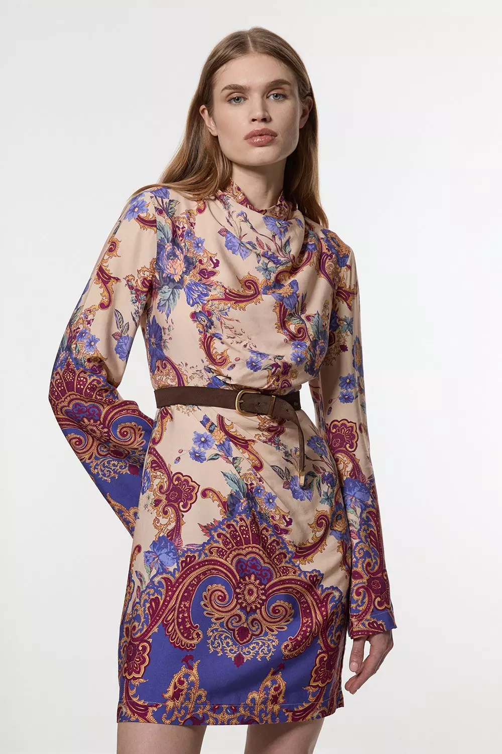 KAREN MILLEN 日本未入荷 抽象 コットン 着物袖織り ミニドレス Petite Trailing Floral Woven Plunge Mini Dress | Karen Millen