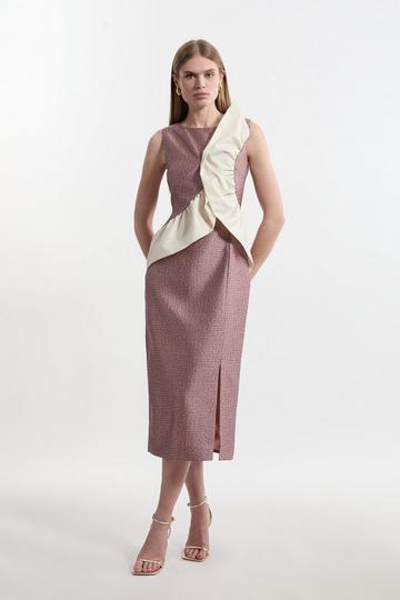 Petite Textured Tailored Contrast Taffeta Ruffle Maxi Dress blush