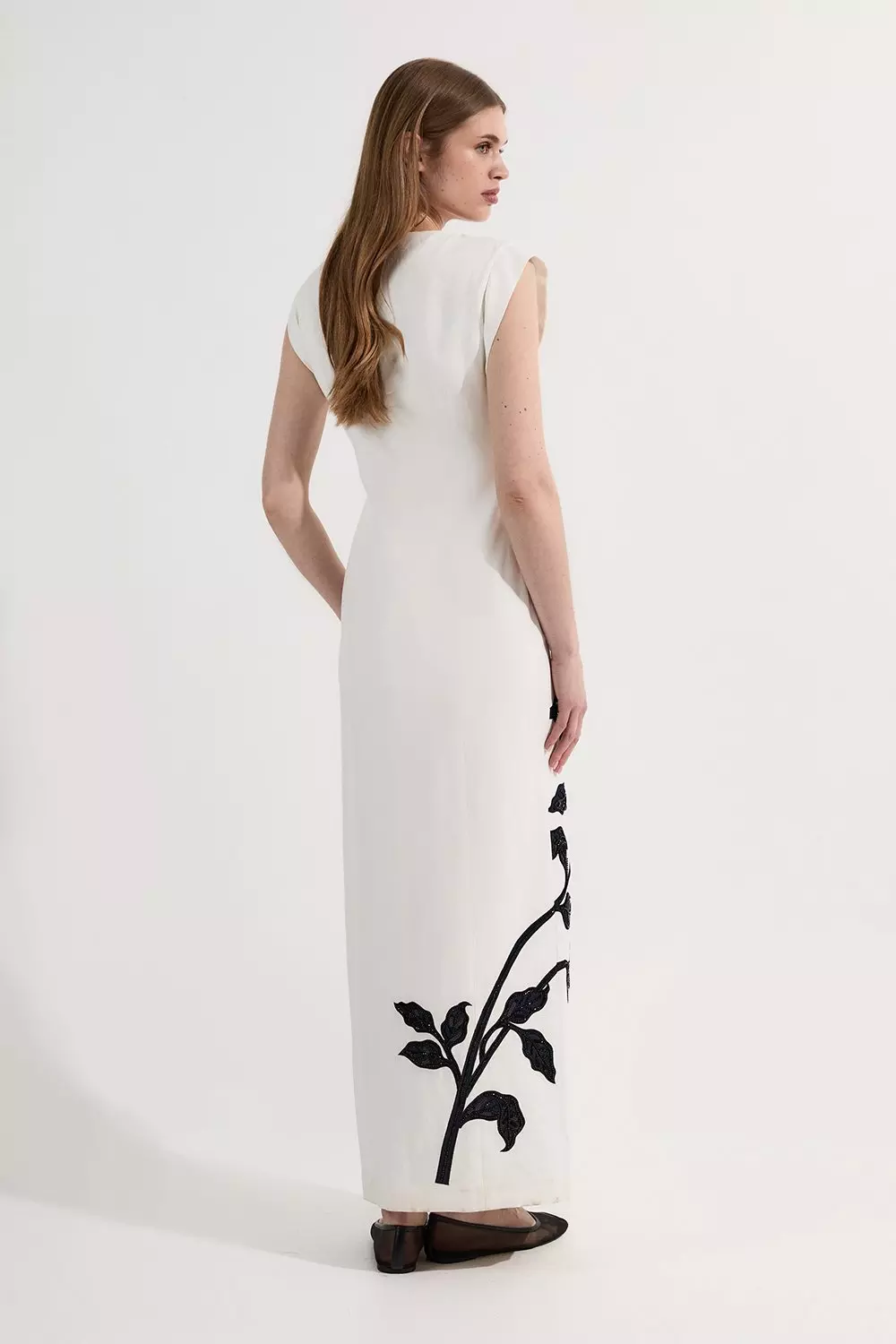 安心追跡【KAREN MILLEN】オーガージードレス Botanical Embroidery Organdie Angel Sleeve Midi Dress