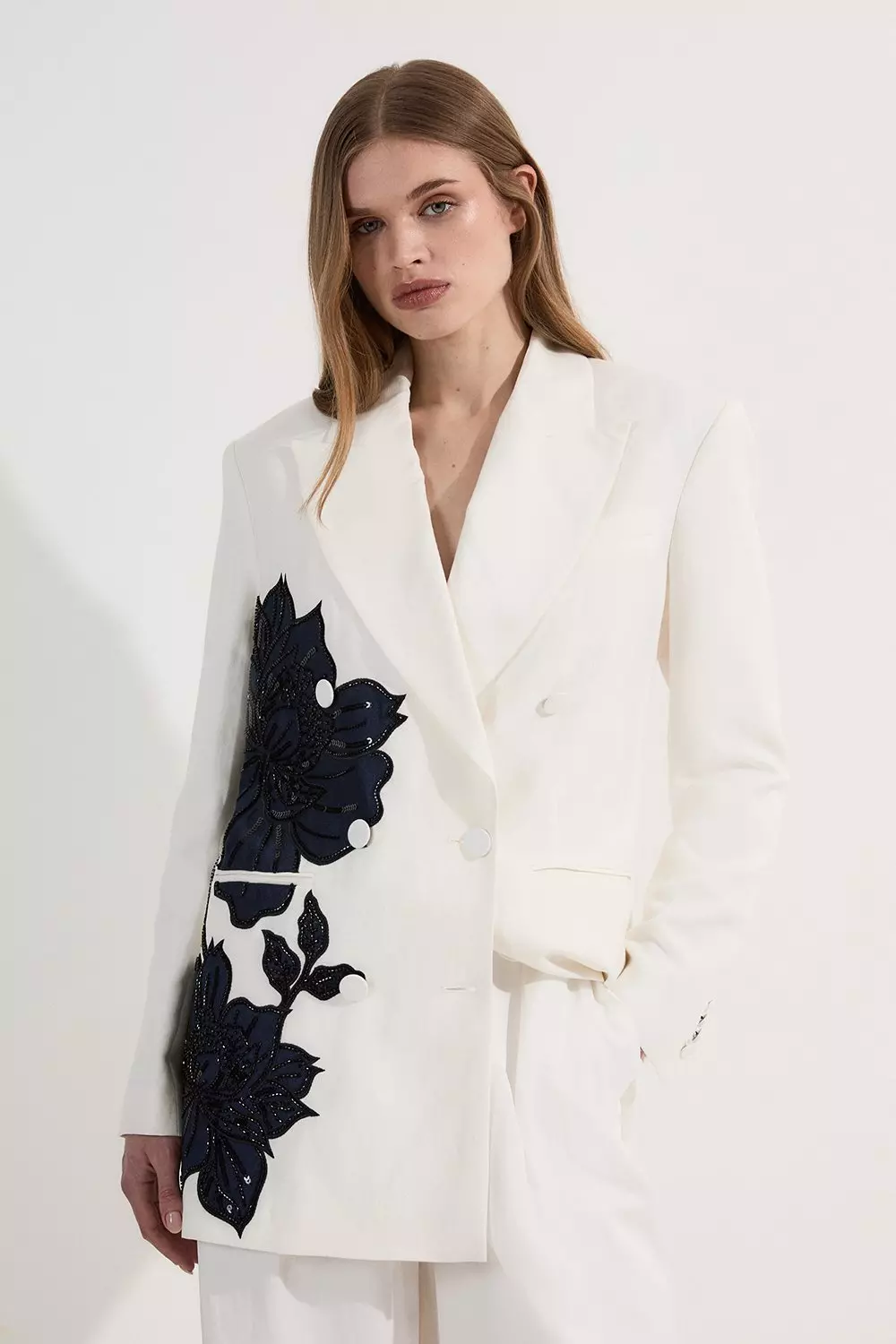 Navy Premium Summer Embellished Applique Tailored Jacket alternative image