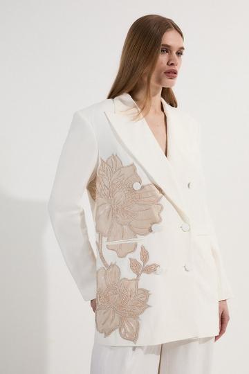 Premium Summer Embellished Applique Tailored Jacket stone