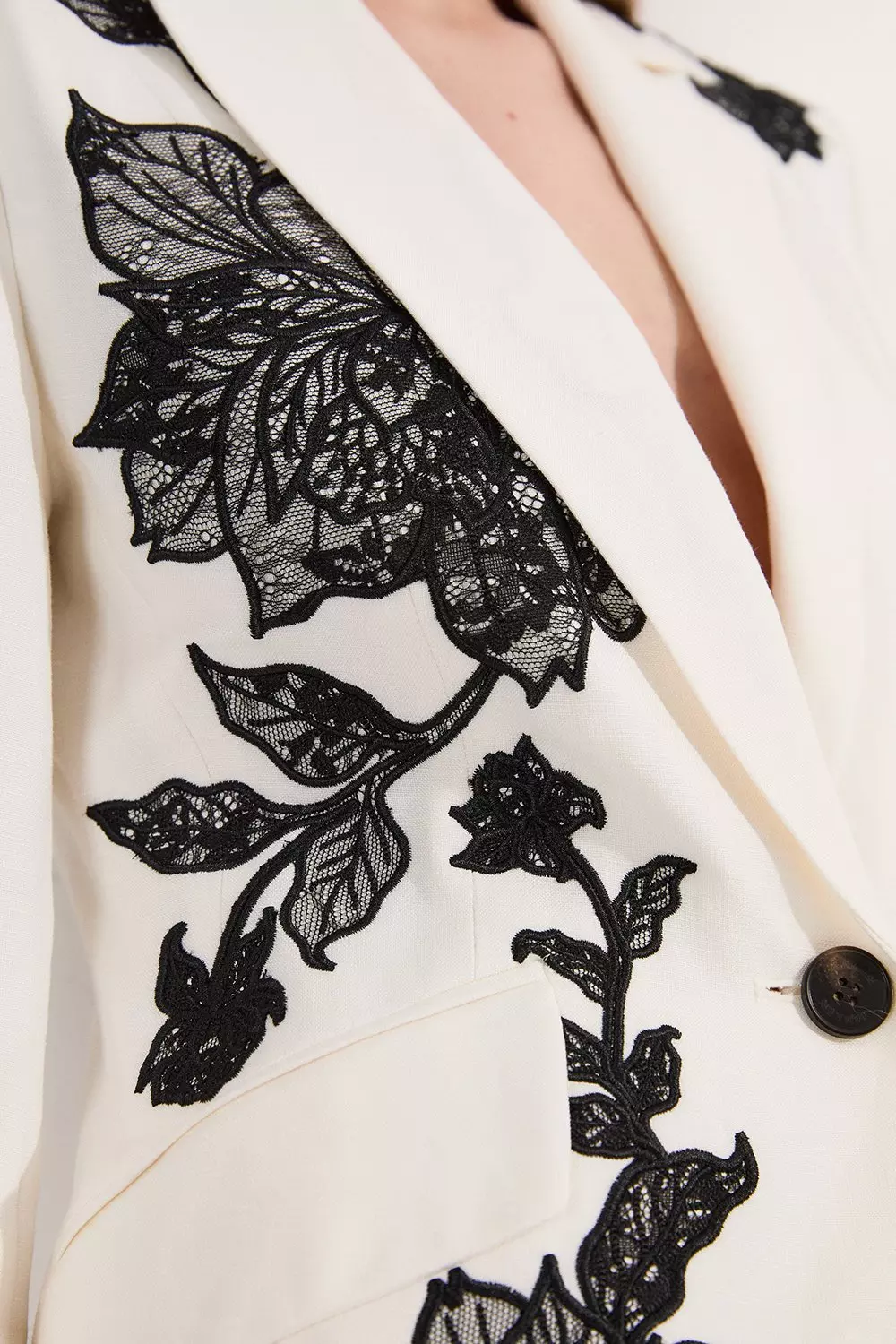 Viscose Linen Placed Floral Lace Embroideried Tailored