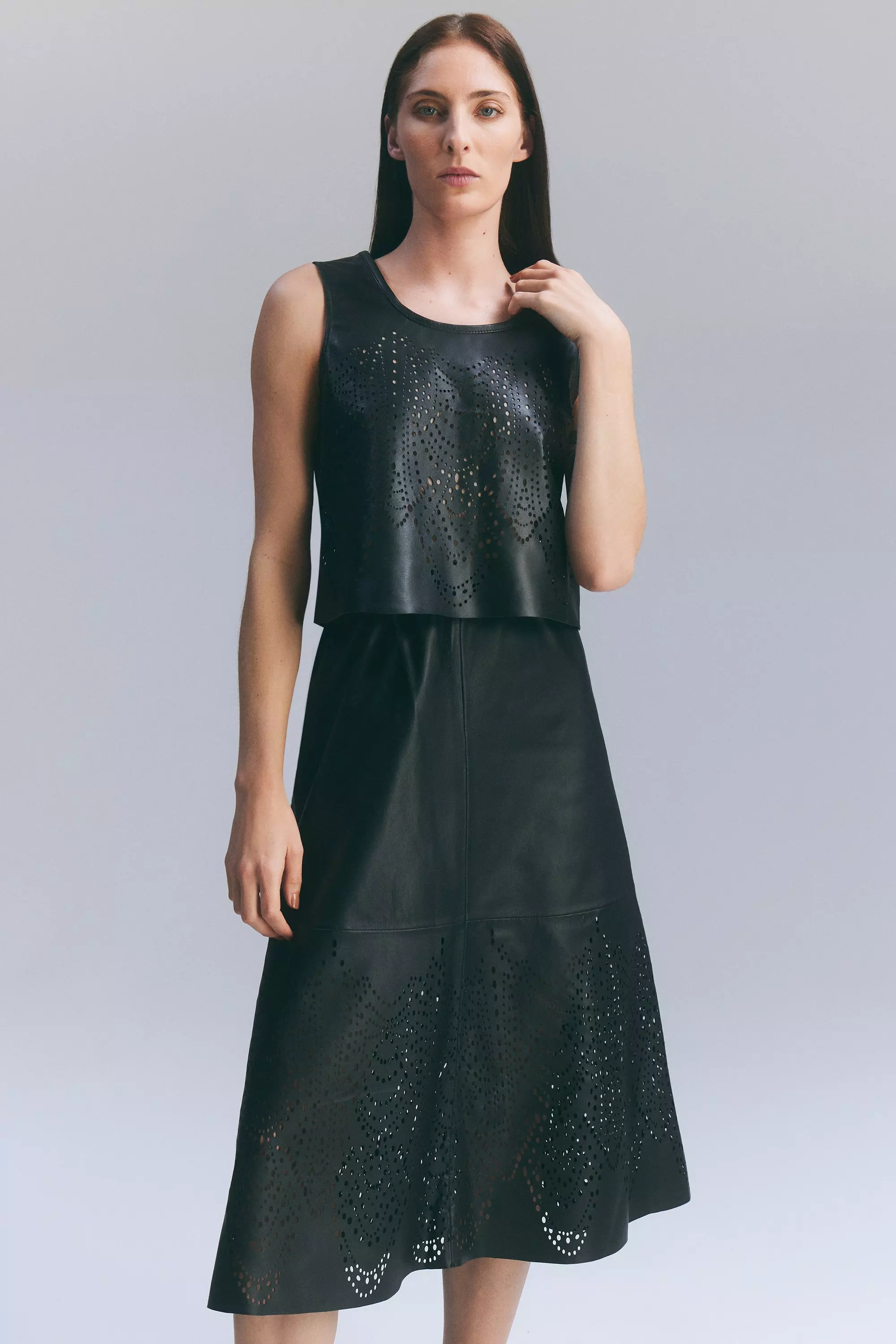 Black Amelia Graham Leather Cutwork Full Skirt alternative image