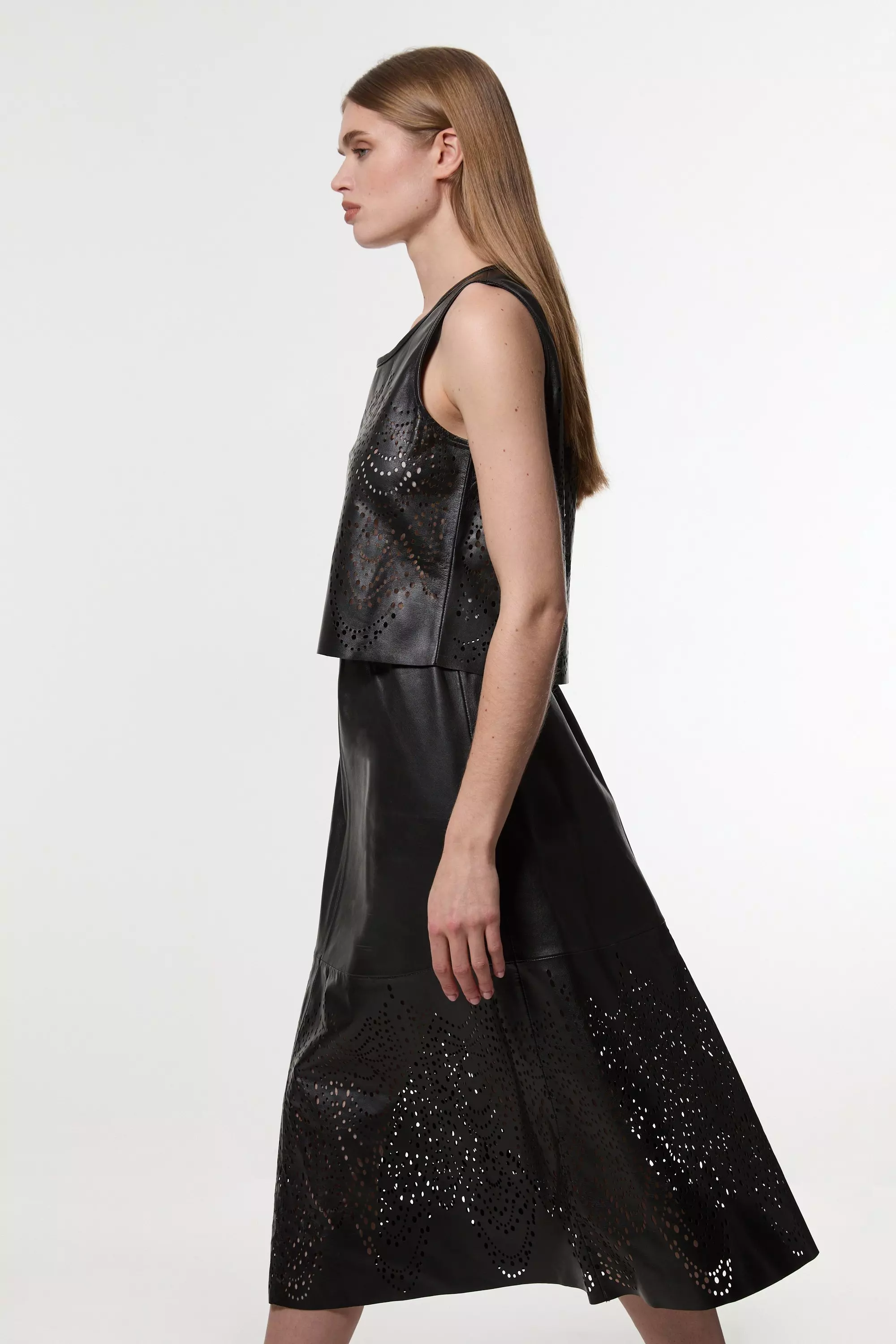 Black Amelia Graham Leather Cutwork Full Skirt alternative image