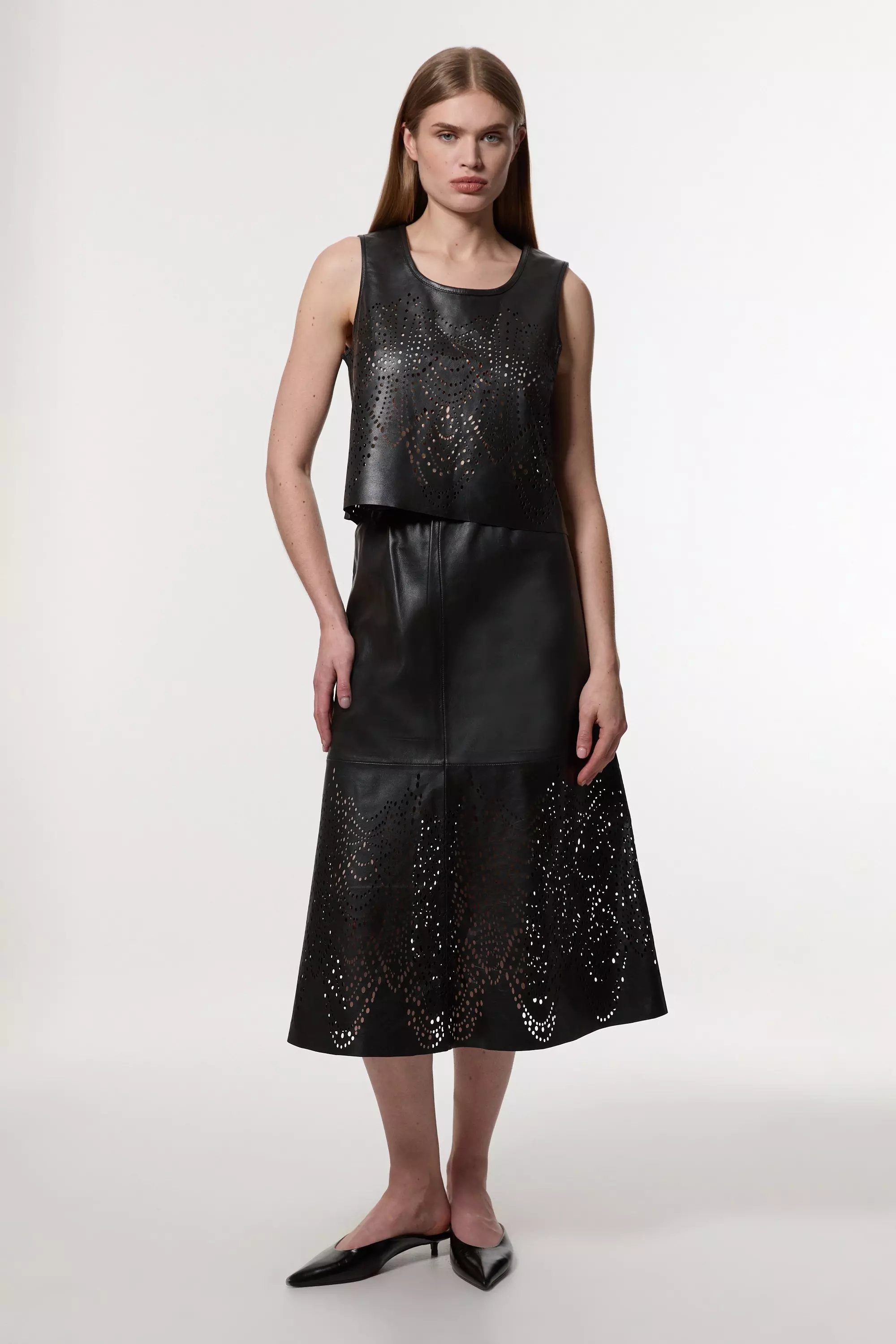Black Amelia Graham Leather Cutwork Full Skirt alternative image