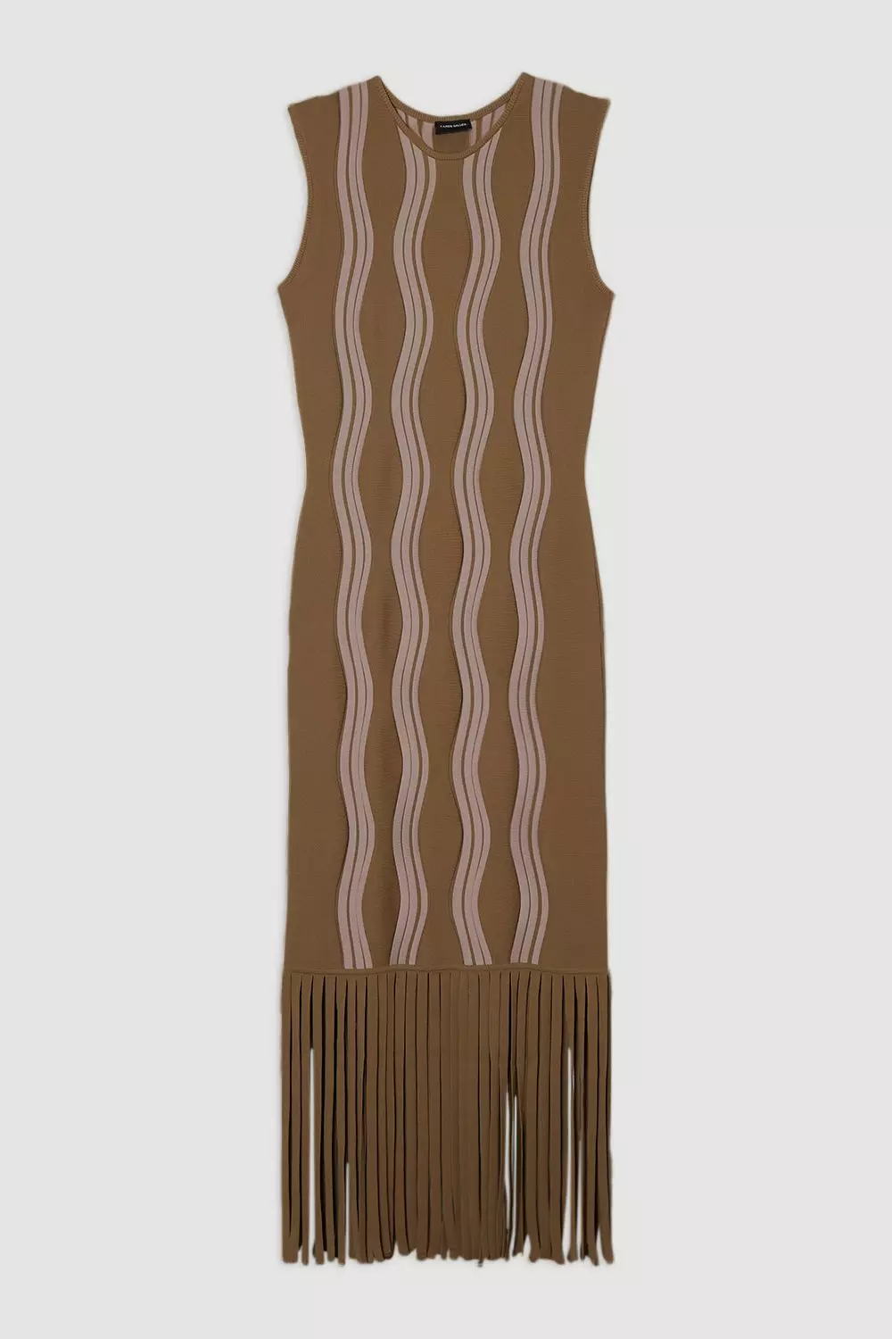 Olive Contrast Wave Knit Dress With Fringing alternative image