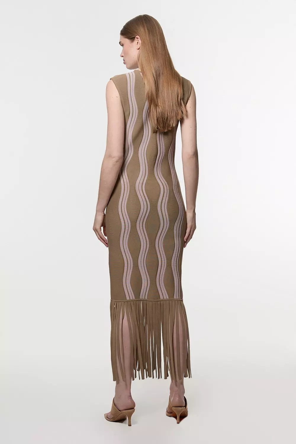 Olive Contrast Wave Knit Dress With Fringing alternative image