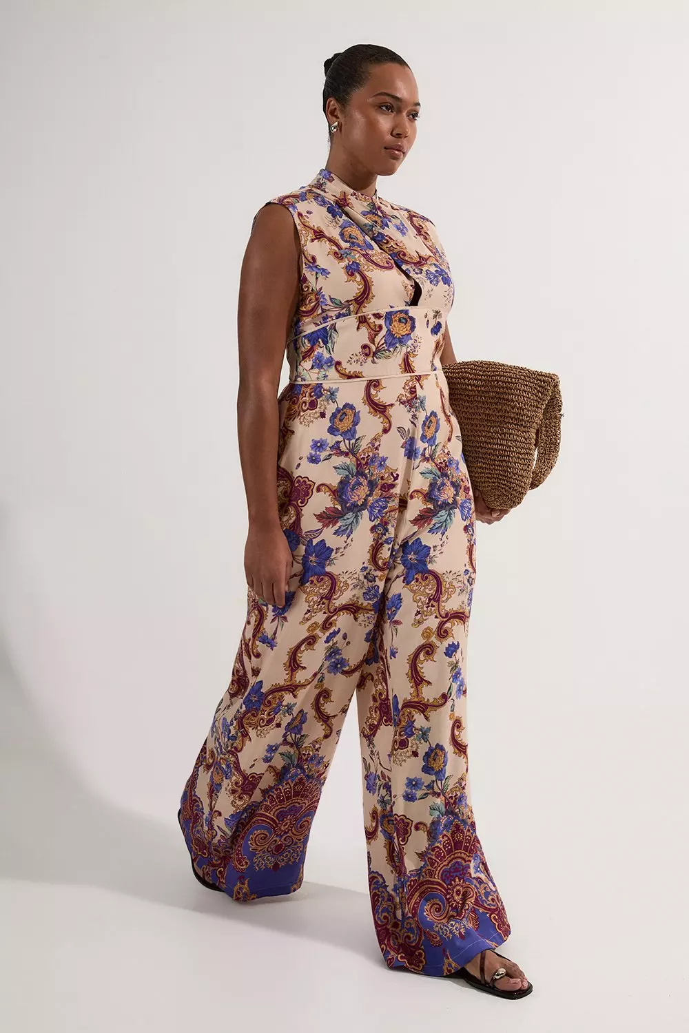 Plus Size Premium Viscose Linen Paisley Border Print Woven