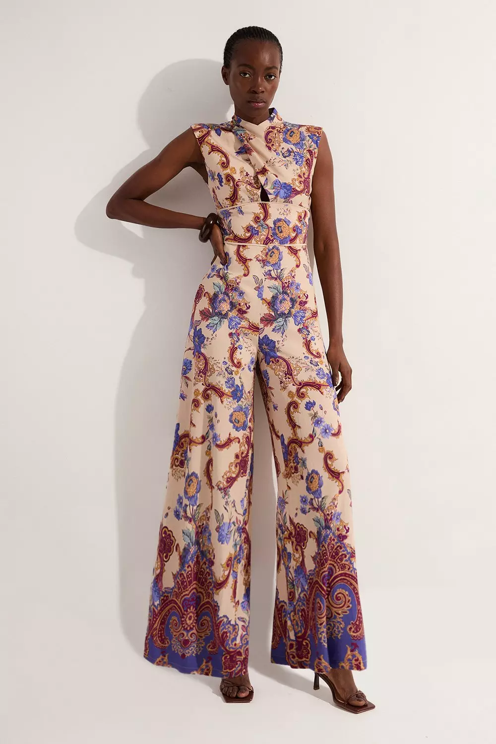 Petite Premium Viscose Linen Paisley Border Print Woven