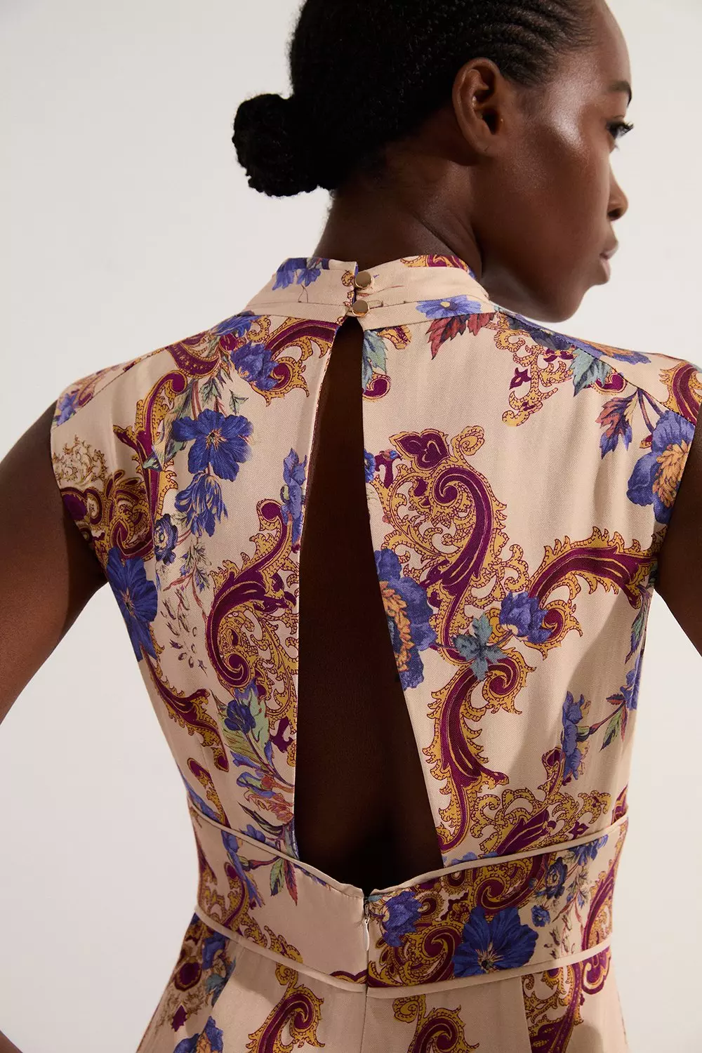 Premium Viscose Linen Paisley Border Print Woven Jumpsuit