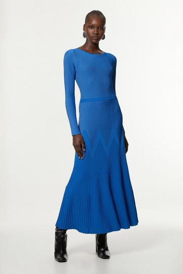 Petite Zig Zag Detail Knitted Maxi Dress cobalt