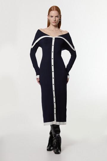 Navy Archive Collection - Wide Collar Knitted Dress