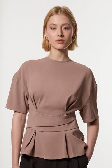 Satin Back Crepe Wrap Top mocha