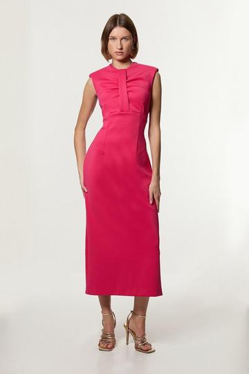 Scuba Drama Twist Detail Woven Midi Dress pink