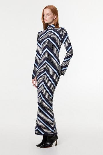 Navy Contrast Stripe Detail Knitted Maxi Dress