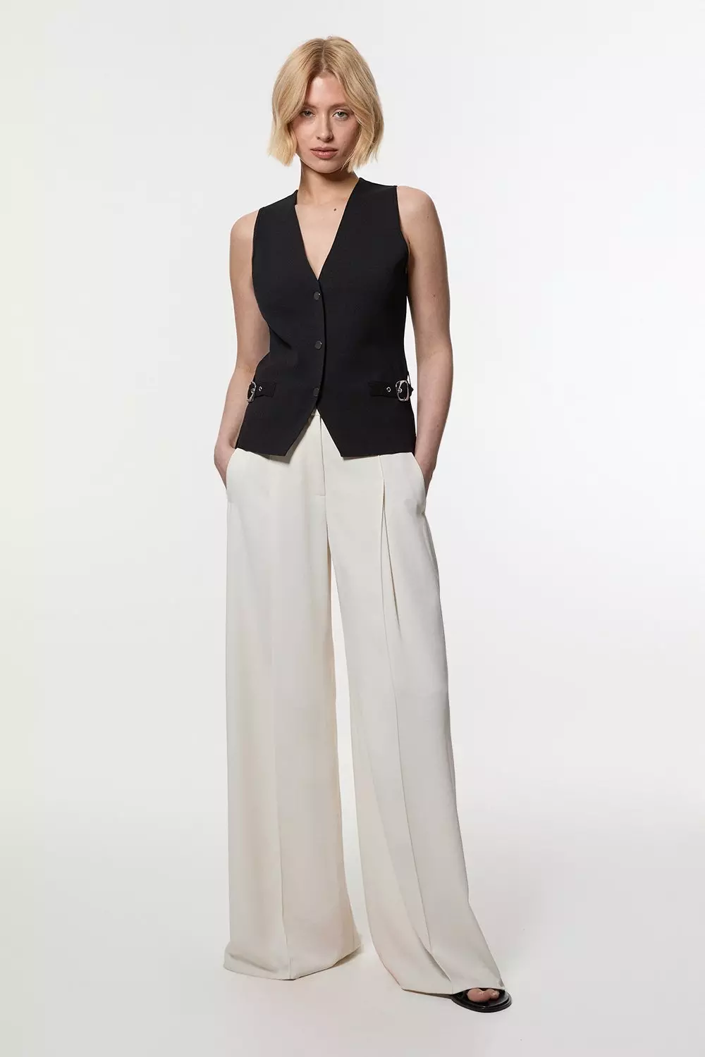 Black Buckle Trim Knitted Waistcoat  alternative image