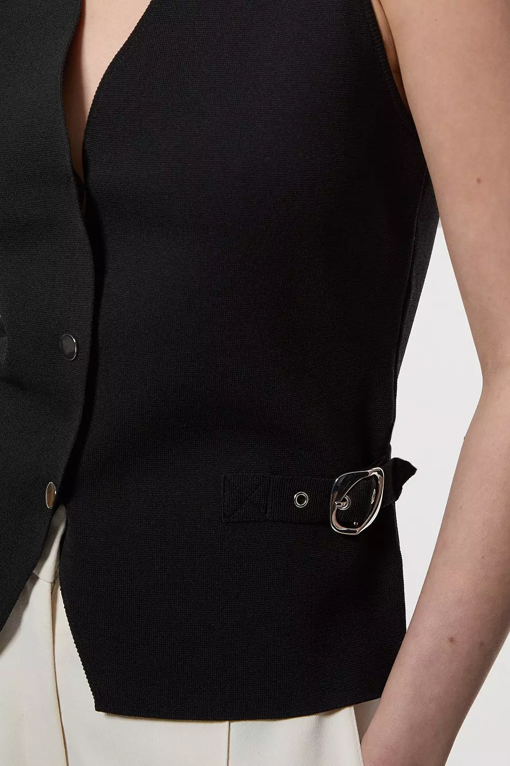 Black Buckle Trim Knitted Waistcoat  alternative image