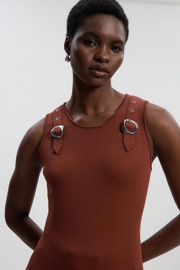 Brown Buckle Trim Knitted Top